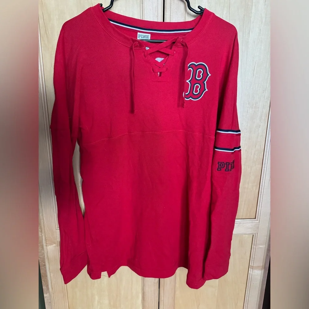 PINK Victoria's Secret Boston Red Sox Lace Up Front MLB Embellished Pull Over XS - Picture 2 of 9